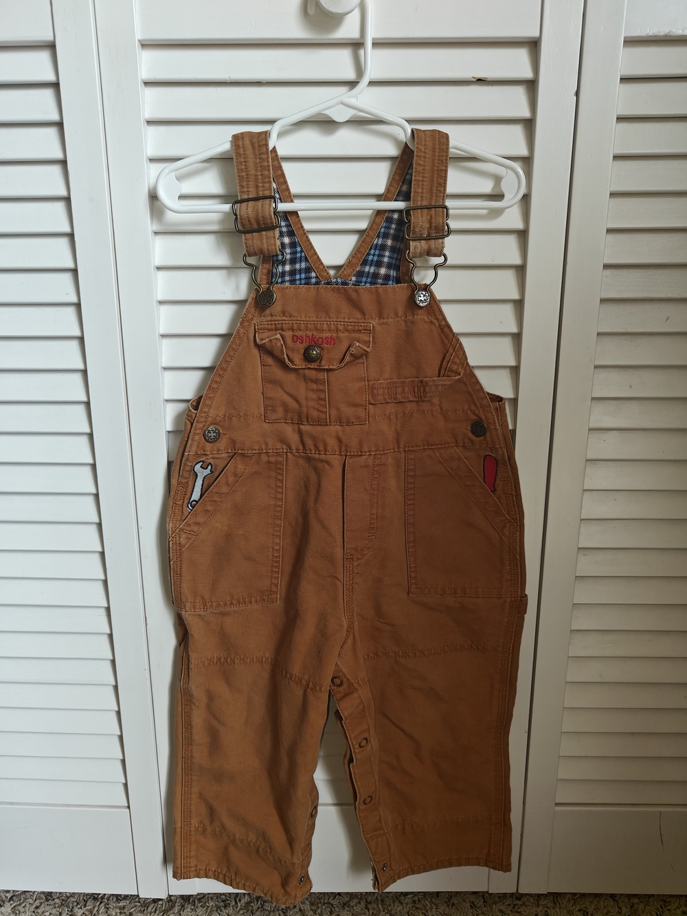 Vintage OshKosh Carpenter Vestbak Overalls Embroidered Tool Designs 18M
